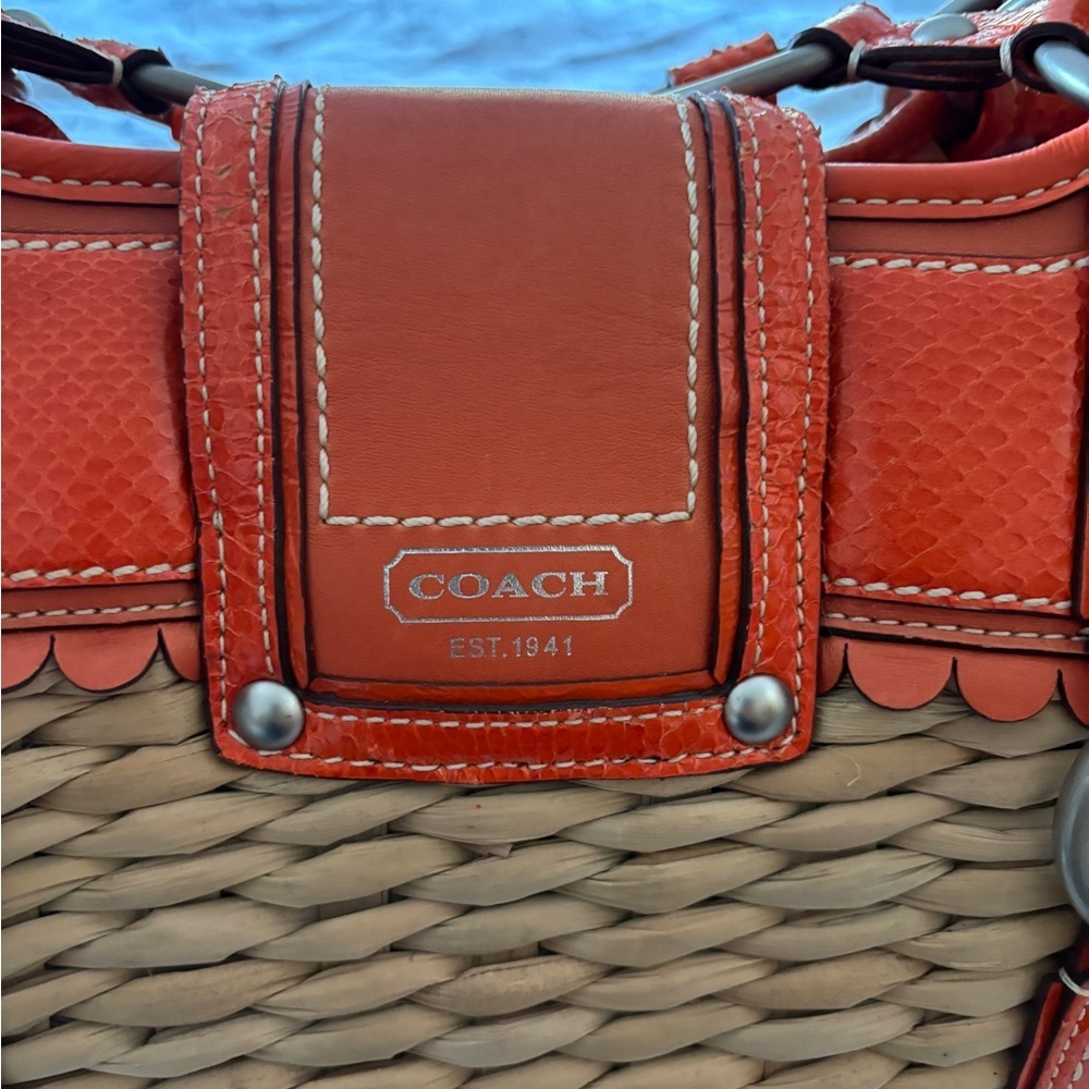 RARE COACH JASMINE LIMITED EDITION XXL BAG/STRAW TOTE GEN.PYTHON & LEATHER TRIM - Picture 7 of 11